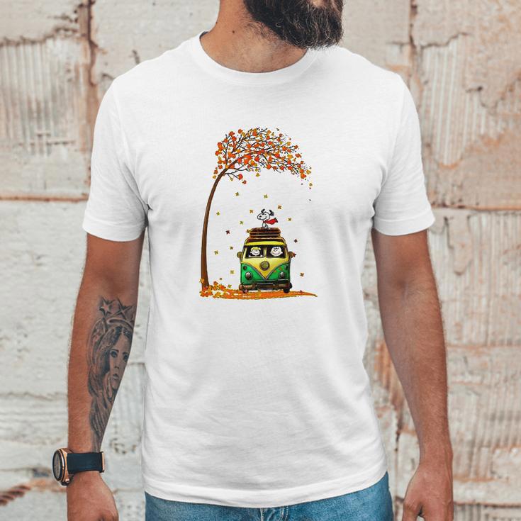 Snoopy With Friends Hippie Car Autumn Leaf Unisex T-Shirt Gifts for Him