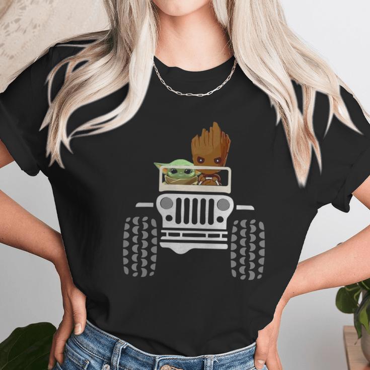 Baby Yoda And Baby Groot Driving Jeep Unisex T-Shirt Gifts for Her