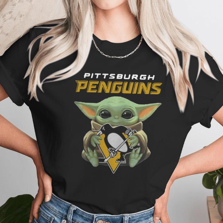 Baby Yoda Hug Pittsburgh Penguins Unisex T-Shirt Gifts for Her