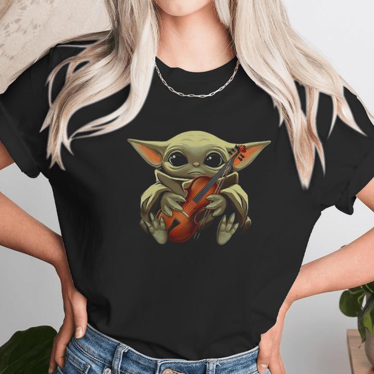 Baby Yoda Hugging Violin Unisex T-Shirt Gifts for Her