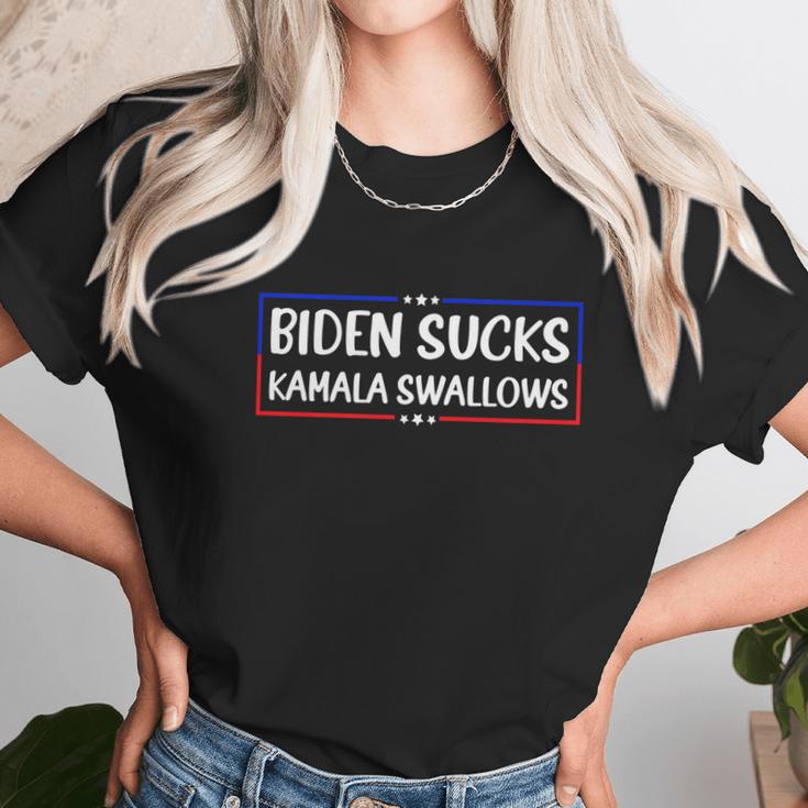 Biden Sucks Kamala Swallows Funny Biden And Kamala Graphic Design Printed Casual Daily Basic Unisex T-Shirt Gifts for Her