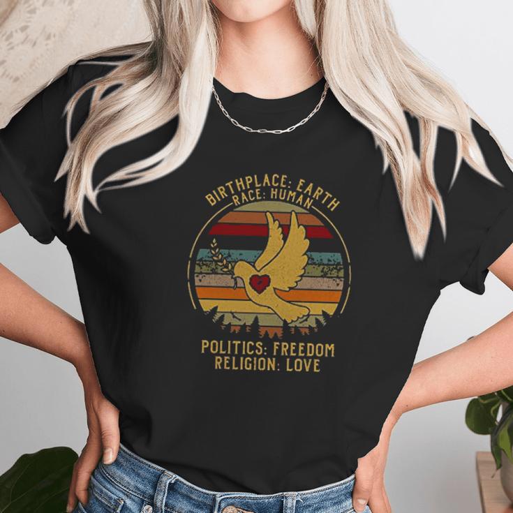 Birth Place Earth Race Human Politics Freedom Religion Love Human Rights Vintage Unisex T-Shirt Gifts for Her