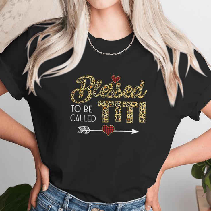 Blessed To Be Called Titi Leopart Red Plaid Buffalo Xmas Unisex T-Shirt Gifts for Her