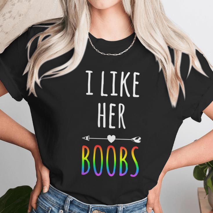 I Like Her Boobs Gift Gay Pride Lesbian Gift Graphic Design Printed Casual Daily Basic Unisex T-Shirt Gifts for Her