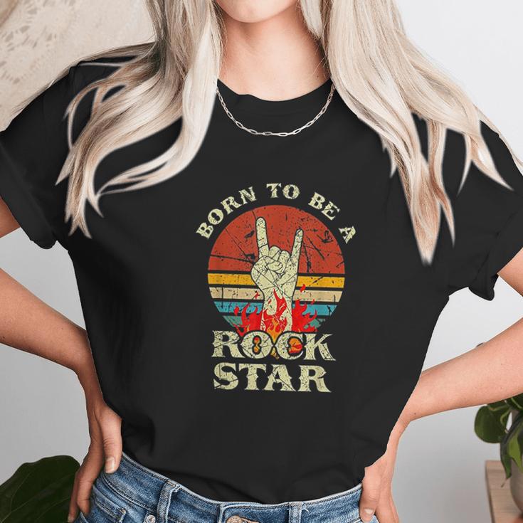 Born To Be Rock Star Hand Horns Vintage Retro Unisex T-Shirt Gifts for Her