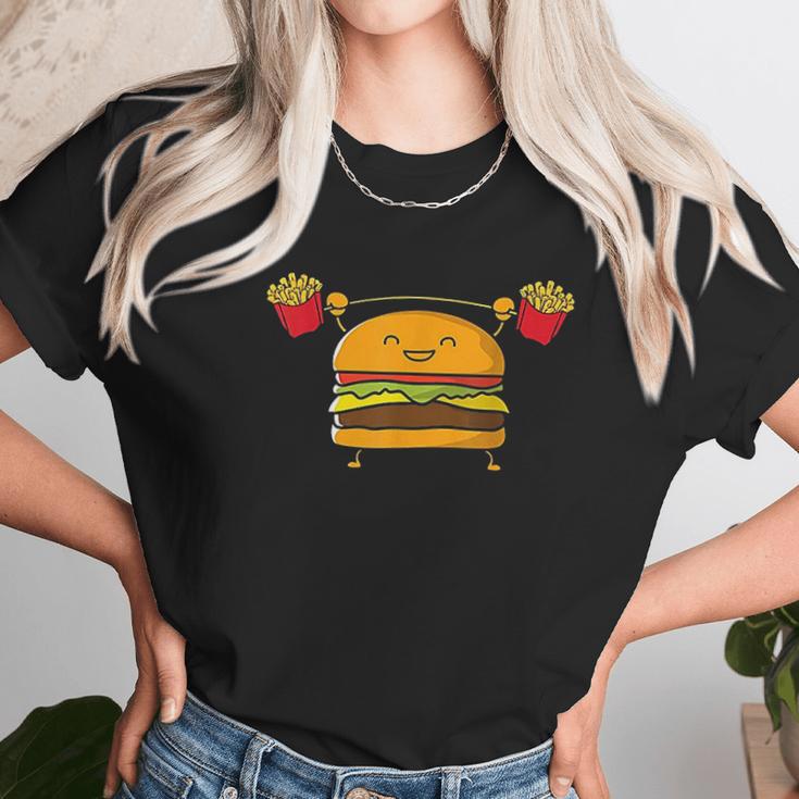 Burger Lifting Fries Funny Food Snatch Squat Barbell Weight Unisex T-Shirt Gifts for Her