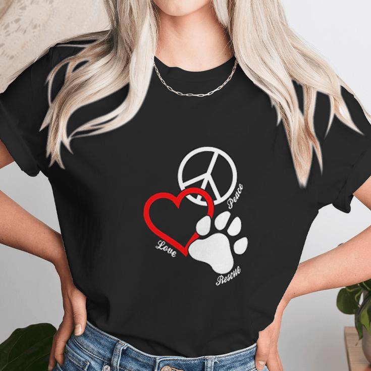 Canine Pet Rescue Cpr Peace Love Rescue With Pawprint Dog Puppy Unisex T-Shirt Gifts for Her