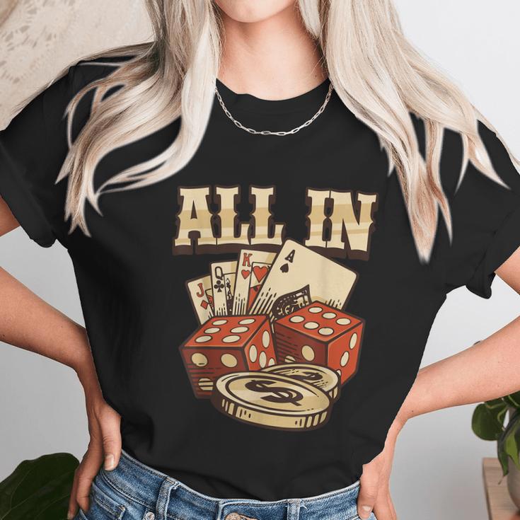 All In Card Game Playing Cards Poker Player Gambling Casino Graphic Design Printed Casual Daily Basic Unisex T-Shirt Gifts for Her