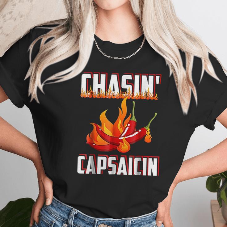 Chasin Capsaicin Funny Spicy Food Pepper Hot Sauce Unisex T-Shirt Gifts for Her