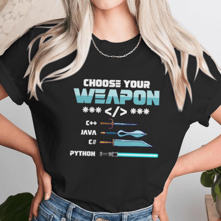 Choose Your Weapon C Java Python C Programmers Gift Graphic Design Printed Casual Daily Basic Unisex T-Shirt Gifts for Her