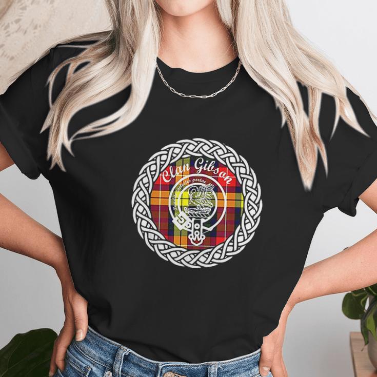 Clan Gibson Surname Last Name Scottish Tartan Crest Unisex T-Shirt Gifts for Her