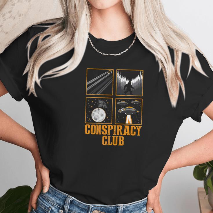 Conspiracy Club Bigfoot Ufo Aliens Moon Landing Unisex T-Shirt Gifts for Her