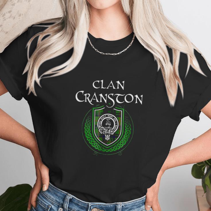 Cranston Surname Scottish Clan Tartan Crest Badge Unisex T-Shirt Gifts for Her