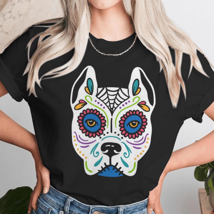 Dog Sugar Skull Dia De Los Muertos Pit Bull Day Of The Dead Unisex T-Shirt Gifts for Her