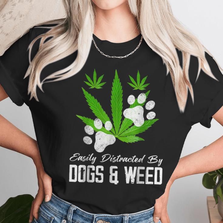 Easily Distracted By Dogs And Weed Cannabis 420 Outfits Unisex T-Shirt Gifts for Her