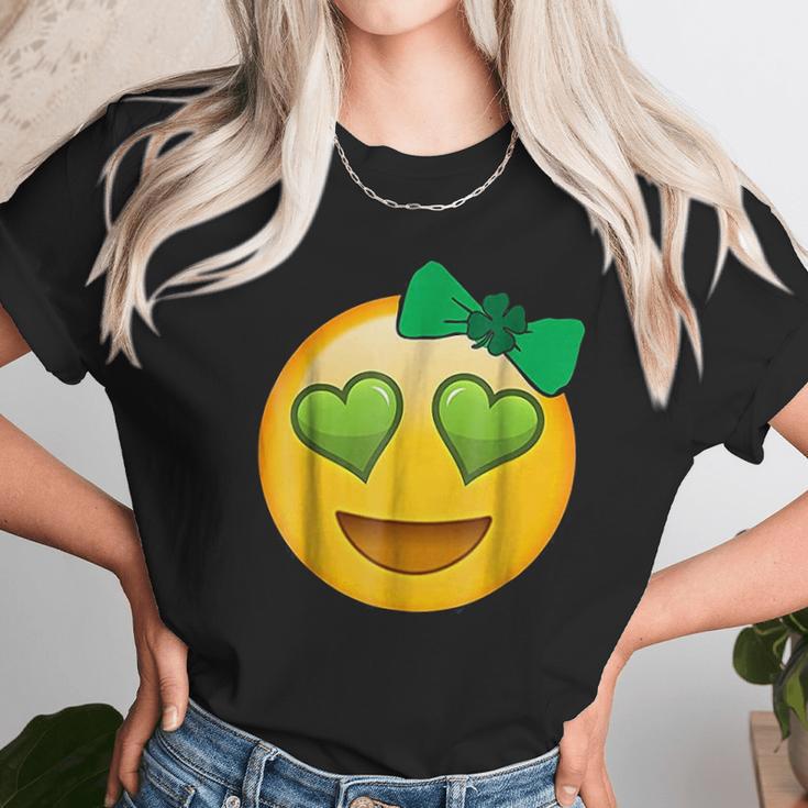 Emoji Saint Patricks Day Girls Green Heart Eyes Bow Unisex T-Shirt Gifts for Her