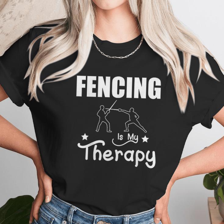 Fencing Is My Therapy Foil Sabre Epee Unisex T-Shirt Gifts for Her