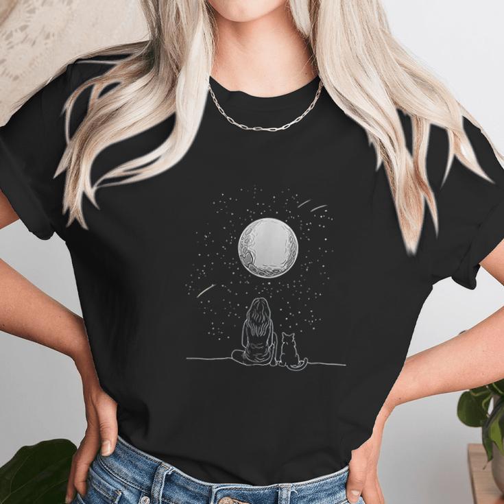 Full Moon Cat Stargazing Cool Lunar Sphere Stargazer Gift Unisex T-Shirt Gifts for Her