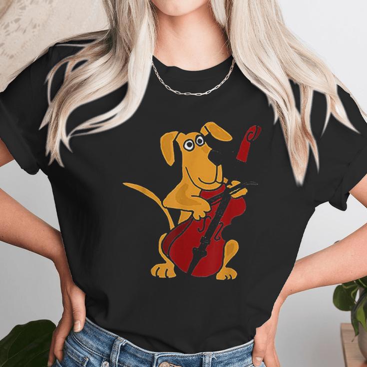 Funny Brown Dog Playing Cello Unisex T-Shirt Gifts for Her