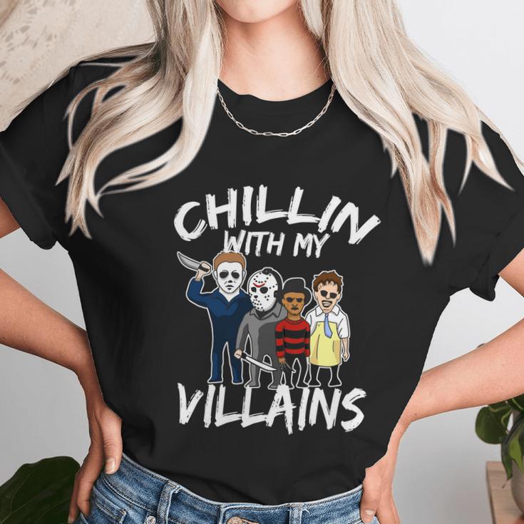 Funny Halloween Chillin With My Villains Unisex T-Shirt Gifts for Her