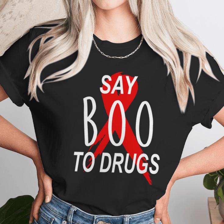 Funny Halloween Say Boo To Drugs Awareness Red Ribbon Unisex T-Shirt Gifts for Her