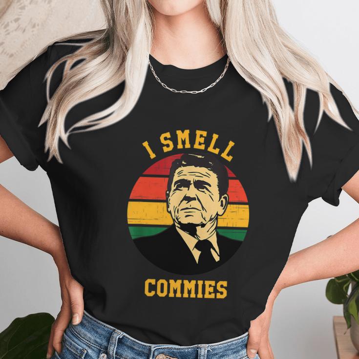 Funny Ronald Reagan I Smell Commies Political Humor Unisex T-Shirt Gifts for Her