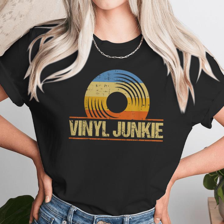 Funny Vinyl Junkie Record Collector Player Dj Unisex T-Shirt Gifts for Her