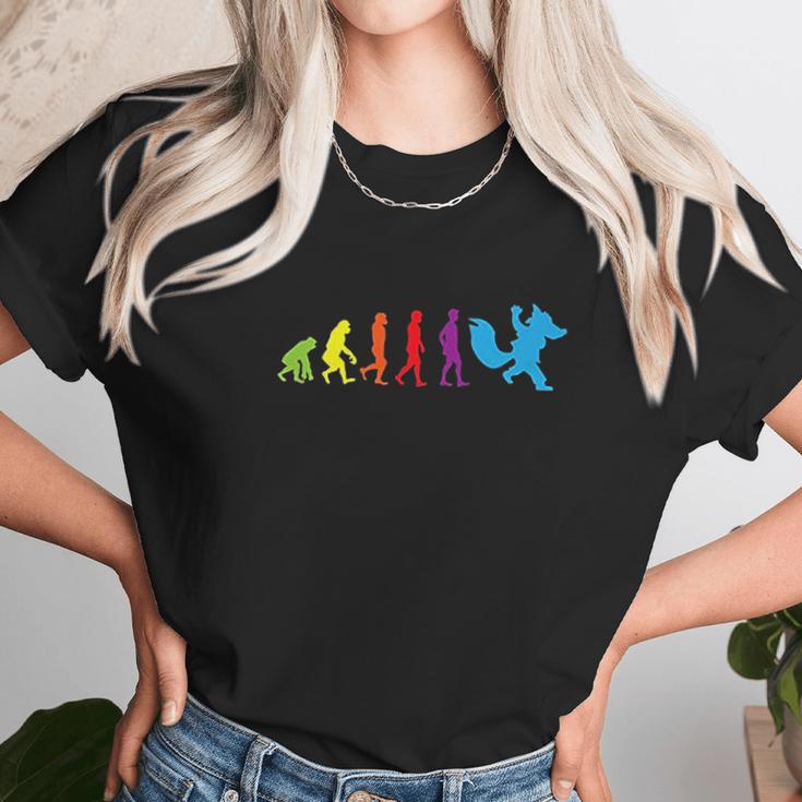 Furry Human Evolution Tshirt Furries Tail Ears Cosplay Unisex T-Shirt Gifts for Her