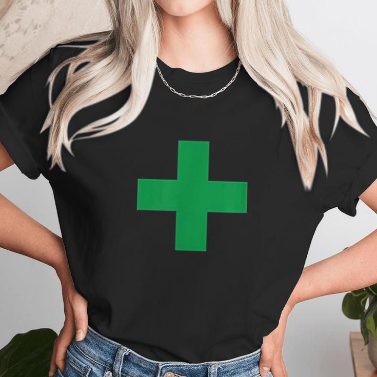 Green Medical Marijuana Cross Symbol Cannabis Medicine Unisex T-Shirt Gifts for Her