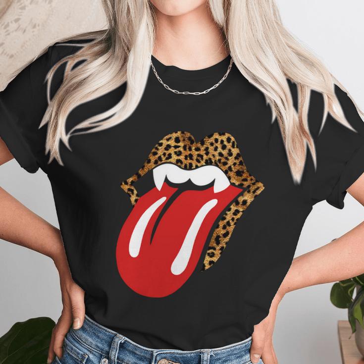 Halloween Leopard Panther Dracula Tongue Scary Unisex T-Shirt Gifts for Her