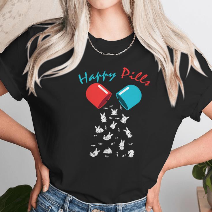 Happy Pill Bunny Funny Easter Silhouette Rabbits Unisex T-Shirt Gifts for Her