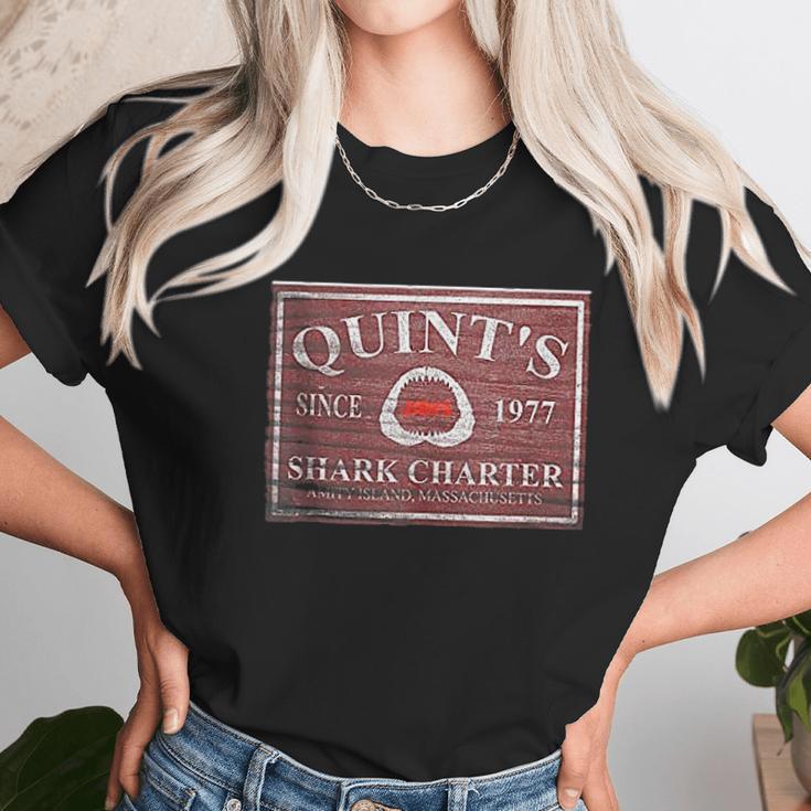 Jaws Quints Shark Charter Boat Since 1977 Wooden Sign Unisex T-Shirt Gifts for Her