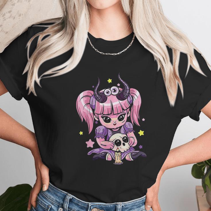 Kawaii Pastel Goth Cute Creepy Girl Skull Demon Evil Girl Unisex T-Shirt Gifts for Her