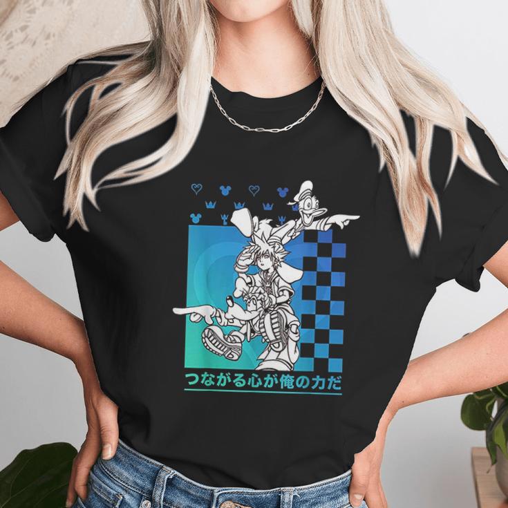 Kingdom Hearts Sora Donald Goofy Kanji Checkerboard Unisex T-Shirt Gifts for Her