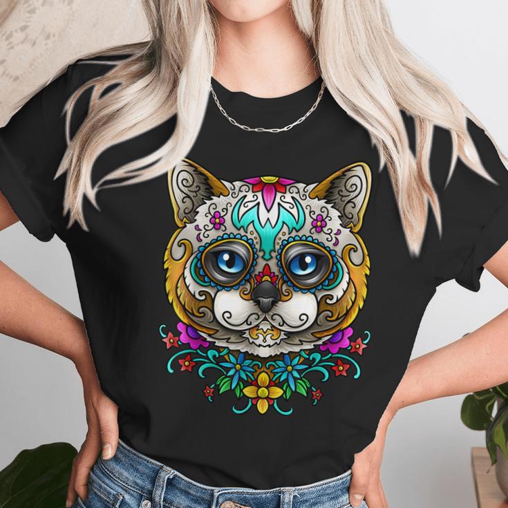 Kitty Cat Sugar Skull Day Of The Dead Dia De Muertos Unisex T-Shirt Gifts for Her