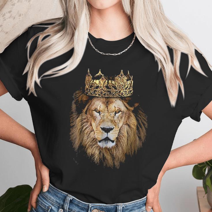 Lion Head Golden Crown Art Canvas King Unisex T-Shirt Gifts for Her