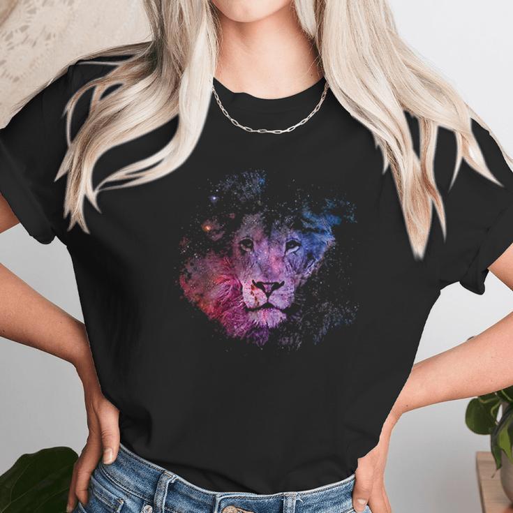 Lion Watercolor Style Leo Astrology Space Nebula Lion Unisex T-Shirt Gifts for Her