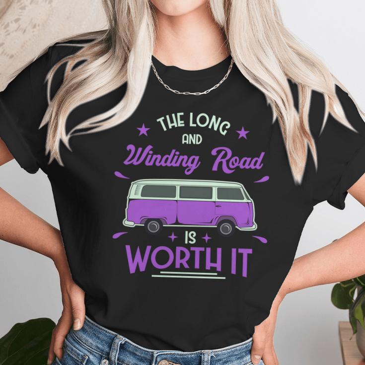 The Long And Winding Road Is Worth It Funny Purpil Van Camping Unisex T-Shirt Gifts for Her