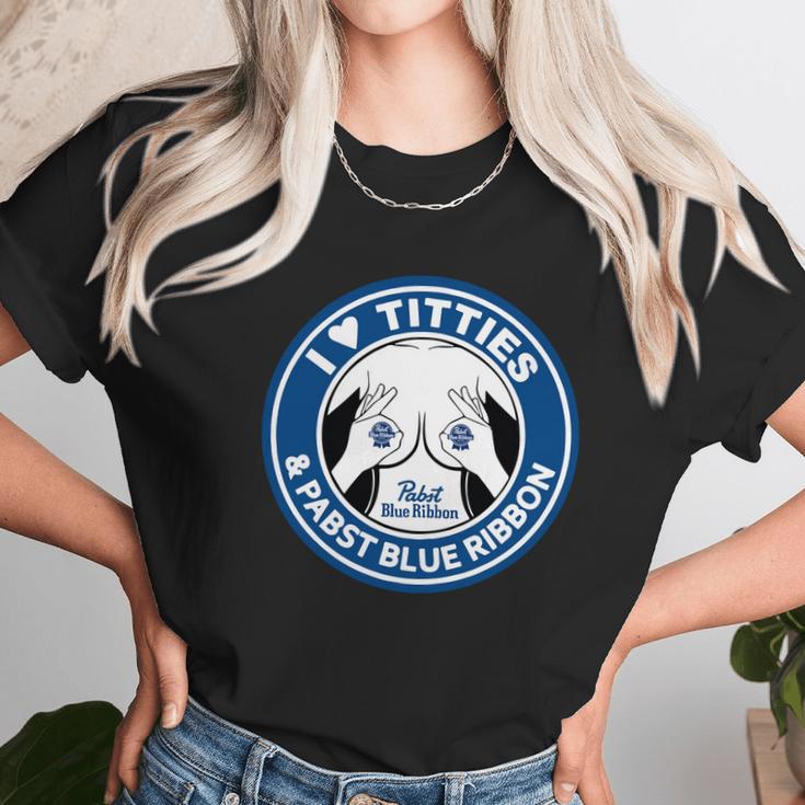 I Love Titties And Pabst Blue Ribbon Shirt Unisex T-Shirt Gifts for Her