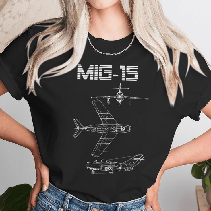 Mig-15 Soviet Plane Warbird Blueprint Schematics Diagram Unisex T-Shirt Gifts for Her