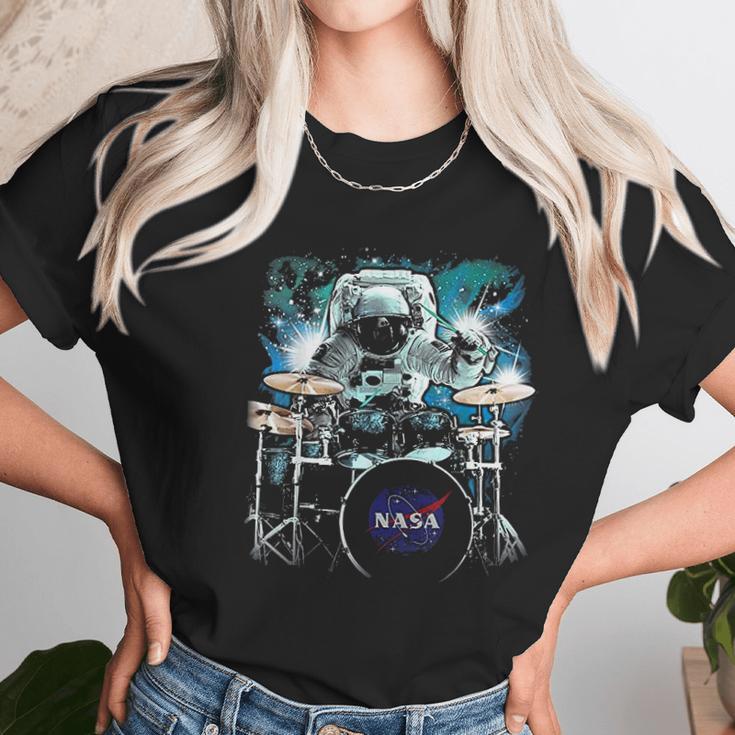 Nasa Space Drum Playing Astronaut Unisex T-Shirt Gifts for Her