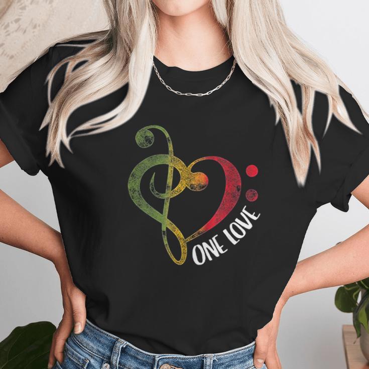 One Love Treble Bass Clef Heart Reggae Musician Unisex T-Shirt Gifts for Her