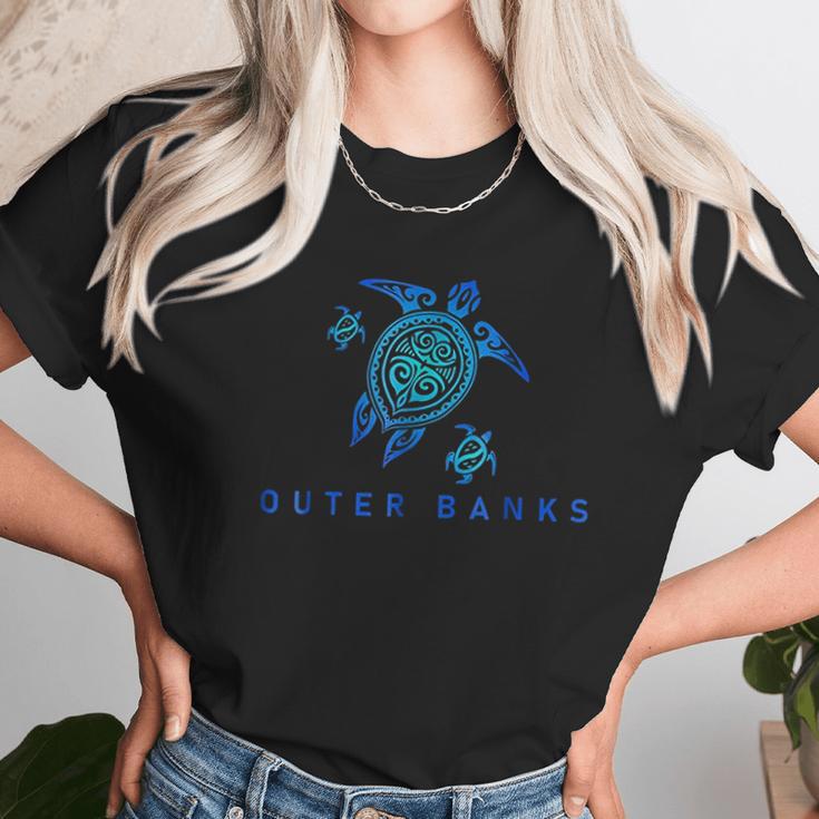 Outer Banks North Carolina Sea Blue Tribal Turtle Unisex T-Shirt Gifts for Her