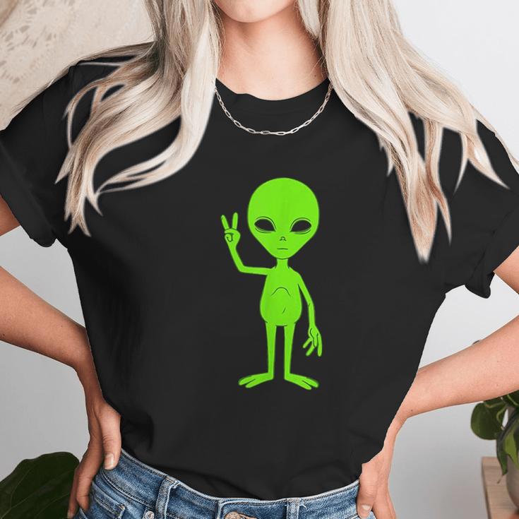 We Come In Peach Sign Hippie Green Alien Ufo Martian Unisex T-Shirt Gifts for Her