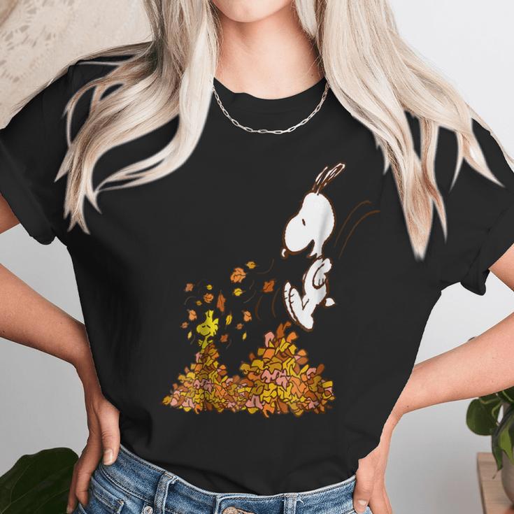 Peanuts Snoopy Jumping Into Leaf Autumn Shirt Unisex T-Shirt Gifts for Her