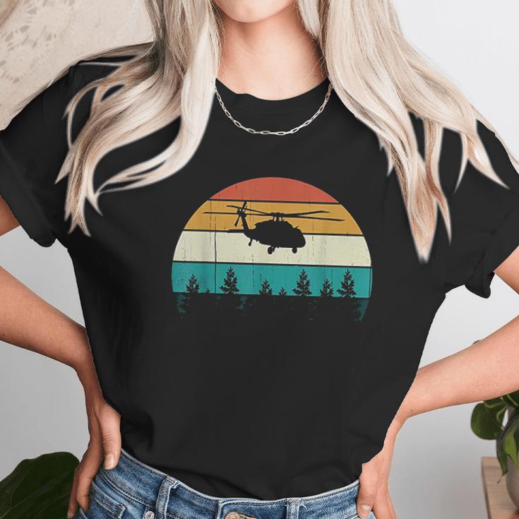 Retro Black Hawk Helicopter Pilot Vintage Sunset Unisex T-Shirt Gifts for Her