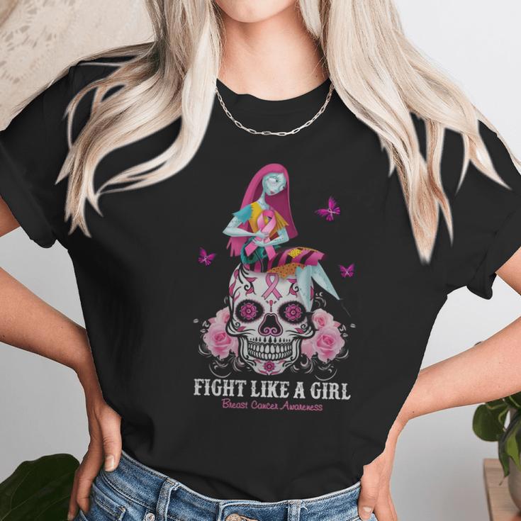 Sally Fight Like A Girl Breast Cancer Awareness Sugar Skull Shirt Unisex T-Shirt Gifts for Her