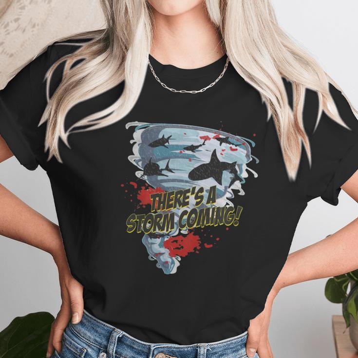 Shark Tornado - Shark Cult Movie - Shark Attack - Shark Tornado Horror Movie Parody - Storms Coming Unisex T-Shirt Gifts for Her