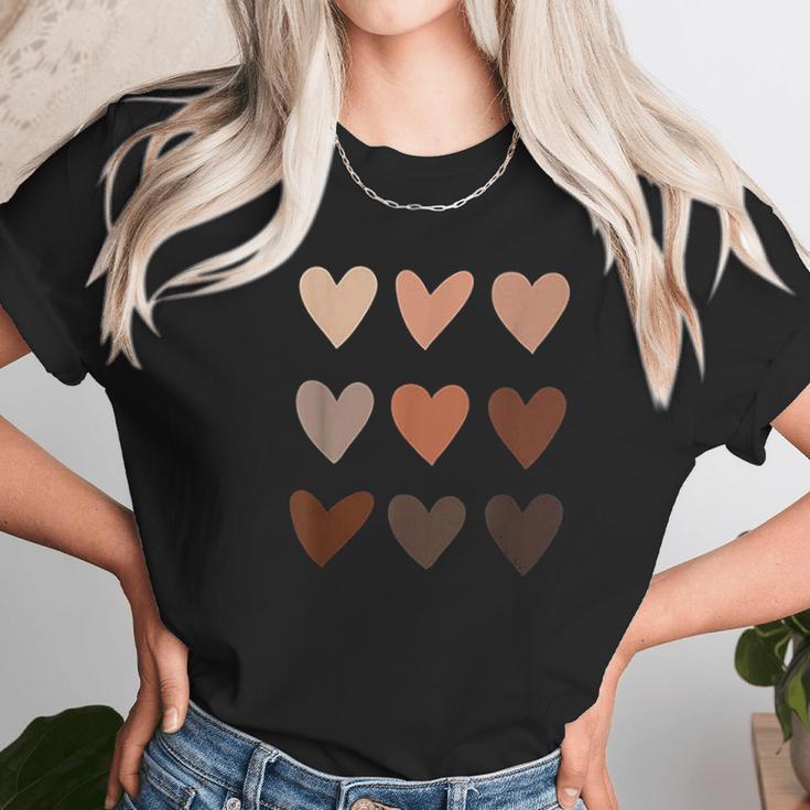 Skin Tone Hearts Black History Month No Skin Tone Melanin Unisex T-Shirt Gifts for Her