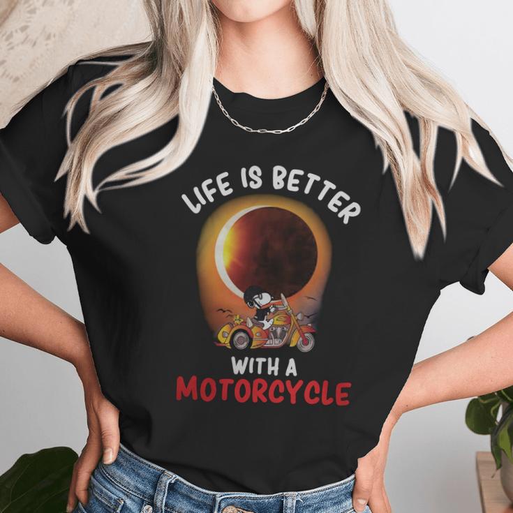 Snoopy With Motorcycle Unisex T-Shirt Gifts for Her